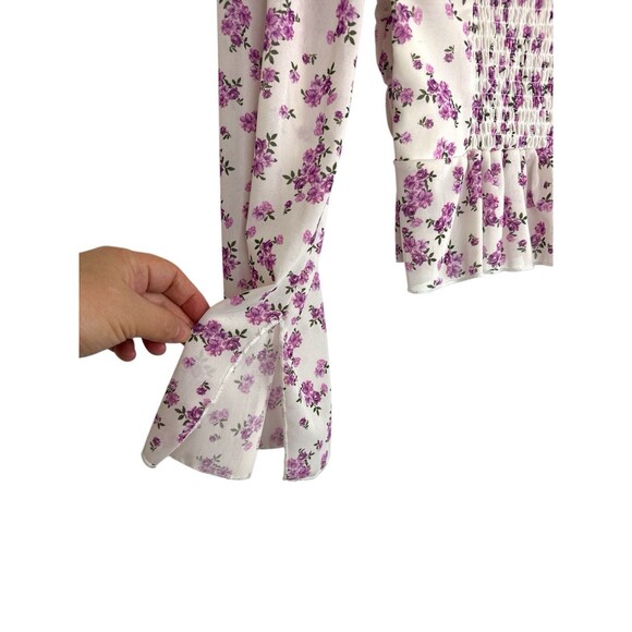Kirious LA‎ Floral Crop Top Medium Boned Ruched Ruffle Sleeve Cottagecore Purple - Picture 6 of 8